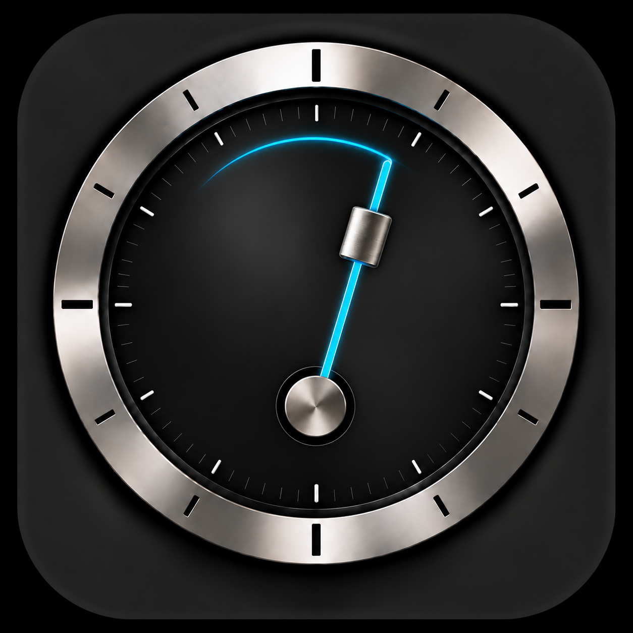 Cadran icon proposal: a watch dial with a blue metronome arm and its sweep